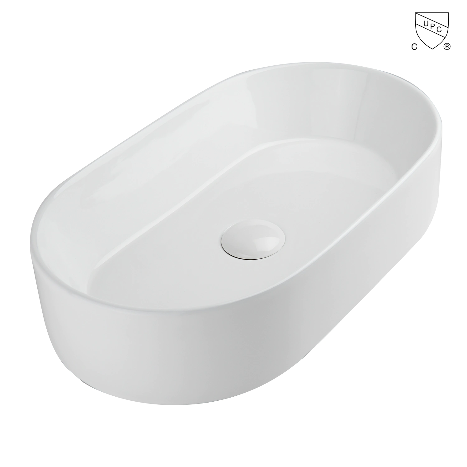 Oval shape glossy white countertop porcelain vessel-style sink MC-1436, made by meilong ceramics
